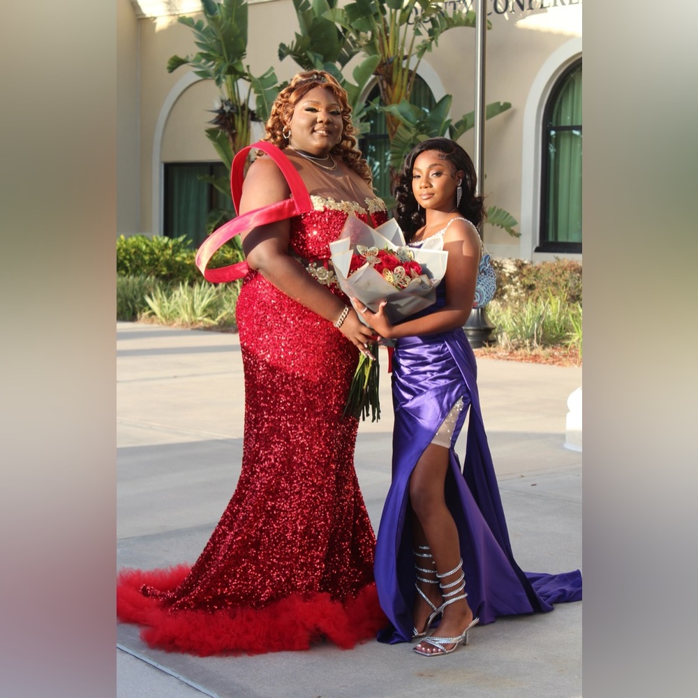 Red & Gold Plus Size Prom Dress